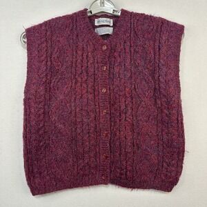 Vintage Braemar Cable Knit Sweater Vest Wool Blend  Red Maroon Button Up